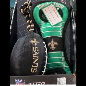 New Orleans Saints NFL 2Pc Dog Pet Toy Football Rope Squeaky Field Gift Set New